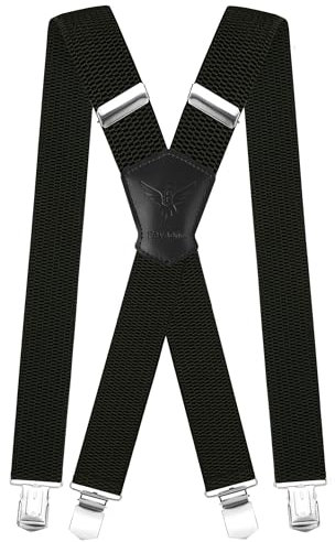 Fevaeno Hosenträger für Herren mit 4 Starken Metal Clips 4cm Breit X Form Einstellbar und Elastische Einheitsgröße Hosenträger für Männer und Damen Voll Schwarz