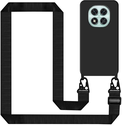 Tawarror Coque pour Xiaomi Redmi Note 14 Pro 5G avec Cordon, Étui Silicone Liquide avec Portable Sangle réglable Bandouilière Lanyard Chaîne Stylée Laniere Téléphone Case, Noir
