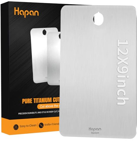 HAPAN 100% Pure Titanium Cutting Board, Non Toxic, Long Lasting, Titanium Cutting Board for Kitchen, Cutting Mats for Meat, Fish, Fruit, Vegetables, Easy Clean, Healthy Chopping Board (Medium)