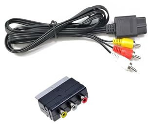 CHILDMORY Compatible for 1.8M/6ft AV Cable TV RCA Composite Cable with 3RCA To Scart Adapter for N64 SNES Gamecube Console