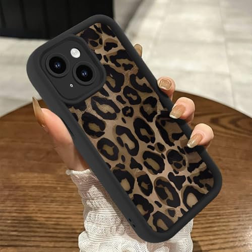 Genmoral Compatible with iPhone 13 6.1 Inch Matte Case,Leopard Pattern Cheetah Printed Shockproof Cover, TPU Protective Soft Case for Women Girls, Anti Scratch Phone Case Black