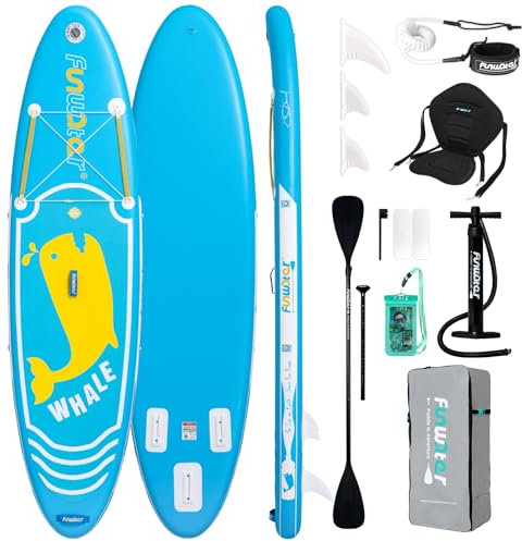 FunWater 320CM&350CM Stand Up Paddle Board Mit Vollem Zubehör Paddleboard SUP Board Mit Verstellbares Paddel, Pumpe, Reiserucksack, Leine, wasserdichte Tasche (320CM BUCKLEWAL-BLAU)