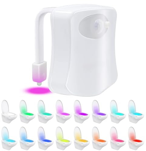 Toilet Light Inside Toilet with 16 Color Variations, Waterproof Automatic Motion Sensor LED Bathroom Toilet Bowl Light, USB Rechargeable, Adjustable, Fits Any Toilet Ideal for Safe Midnight Visits