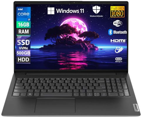 Lenovo, Notebook Portatile, Display 15,6 Full HD, Intel Core i5-13420H, Ram 16GB DDR4, 256GB SSD NVMe + HDD 500Gb, Pc Portatile Windows 11 Pro