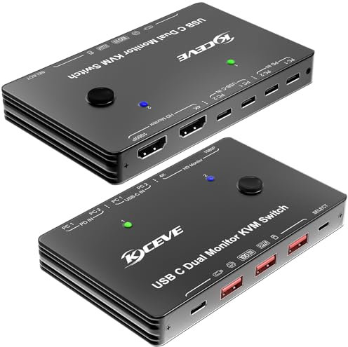 KVM Switch 2 Monitore 2 PC USB C, Dual Monitor USB Typc C KVM-Umschalter unterstützt 4K@60Hz für 2 Computer teilen sich Tastatur, Maus und Monitor