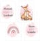 4er Set Baby DIN A3 Bilder mit Reh, Regenbogen und Sprüchen, Poster mit Tiermotiv für Babyzimmer, 200g/m² Papier, Kinderzimmer Wanddeko, für Bilderrahmen, Dekoration für Jungen & Mädchen, Rosa