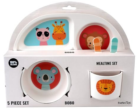 Barbo Toys - Kindergeschirr Set - Bobo Geschirr für Kinder Ab 6 Monaten - Teller, Tasse & Schüssel - BPA-freies Melamin Geschirr - Babygeschirr - Essensset 4-zimmer - Für Babygeschenke & Kinder