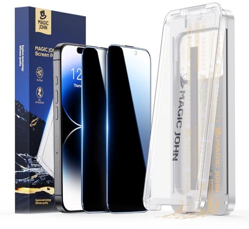 MAGIC JOHN 3rd Gen Upgraded for iPhone 14 Pro Privacy Screen Protector 6.1 Inch, 25°Anti-Spy Screen, Shockproof Tempered Glass, Auto Dust-Removal, Bubble Free, Easy Installation, 2 Pack