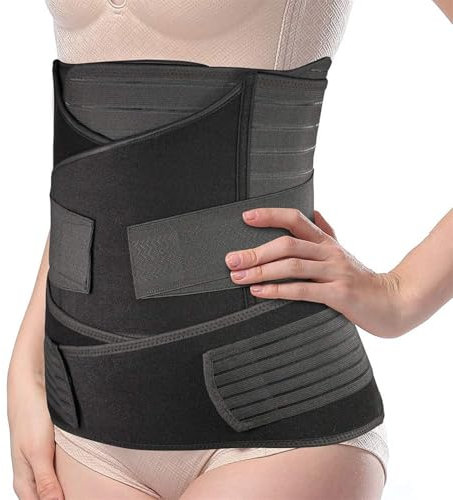 AMENGJ Waist Trainer Damen Postpartale Bauchunterstützung, Erholungswickel, postpartales Bauchband, Stütze nach der Geburt, Schlankheitsgürtel, Body Shaper(Black,XXL)