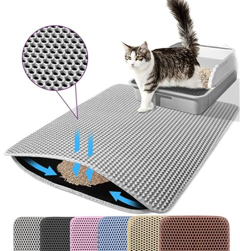 Petinstinct Katzenklo Matte, 116x66cm Riesiger Doppelschichtiger Katzenklo Unterleger, wasserdichte Langlebige Entwurf Bienenwabe Katzenstreu Matte, Katzentoilette Vorleger, XXL, Extra Groß, Grau