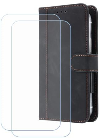 BMPNLSZ Cover Flip per Brondi Amico Vero 4G + [2 Pezzi] Vetro Temperato, HD Pellicola proteggi schermo - Pieghevole Portafoglio Custodia in pelle Borsa Slot Copertura (5,7) - Nero-XHDFG