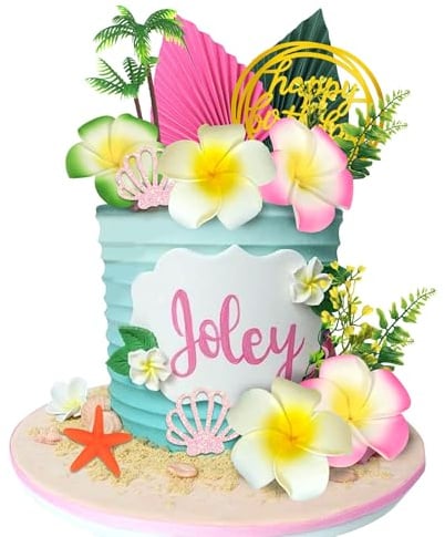 Hawaiianische Tortendekorationen, Tropische Tortendekorationen, tortendeko blumen, happy birthday tortendeko, Seestern-Kuchendekoration, für Tropisch Hawaii Strand Sommer Party Dekoration