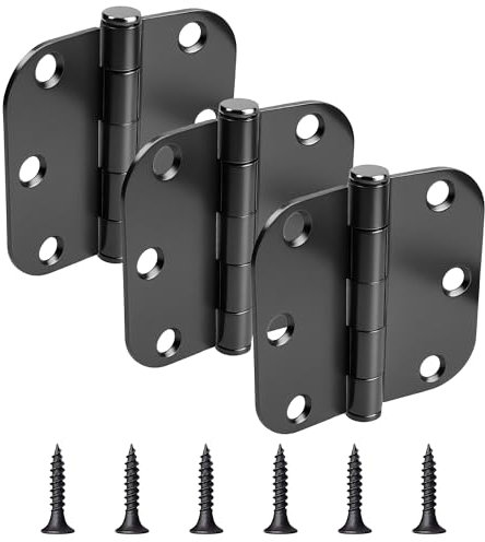 3 Inch Door Hinges 1 Pack - Heavy Duty Solid Brass Hinges for Interior & Exterior Doors, Soft Close, 3 x 3 - Rust Resistant, 4 Hole Mounting, Easy Installation (12pack-Black Round)