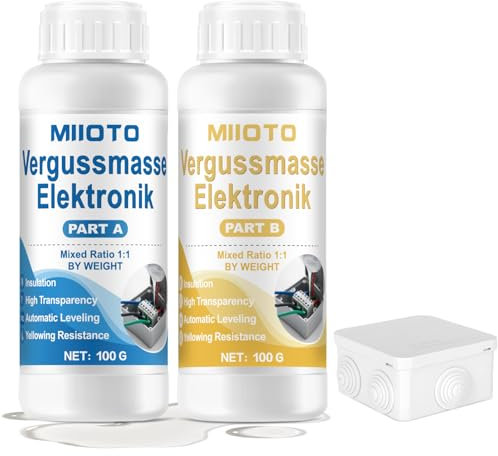 Miioto Gel Etancheite Electrique, Gel Isolant Electrique, Avec Boite de Derivation Electrique, Convient pour les Circuits Imprimés, les Moules et les Isolants, Transparent A+B 200g