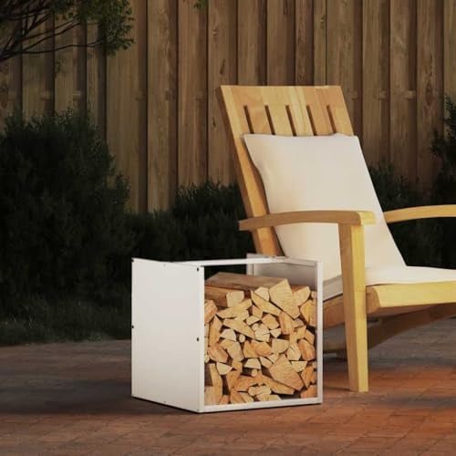 Étagère à bois de chauffage en Métal, Porte-Bûches d'intérieur, Rangement Bois de Chauffage, Range-Bûches, blanc 40x40x40 cm