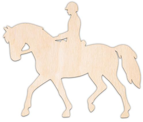 Creative Deco Personalisierte Holzscheiben Anhänger Sperrholz oder MDF | Pferd mit Reiter | 5-100 cm | Holz Wanddeko Kinderzimmer | Lasergeschnittene Sperrholzausschnitte für Decoupage, zum Bemalen