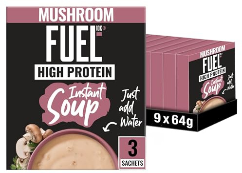 FUEL10K High Protein Mushroom Instant Soup, 27 Sachets | Quick & Easy Meal, Vegetarian, Creamy Smooth Blend, Perfect for On-the-Go, High Protein, Convenient Nutrition