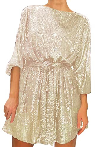 Générique Femmes Robe Tunique Mini Robe Col en V Automne Hiver Longueur au Genou Casual Retro Respirant