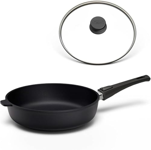 Hoffmann STONIQ Hochrandpfanne 24 cm Induktion, Antihaft, PFAS-frei, mit Deckel, Aluguss, abnehmbarer Griff, alle Herdarten, backofenfest, wiederbeschichtbar, spülmaschinenfest - Pfanne, Bratpfanne