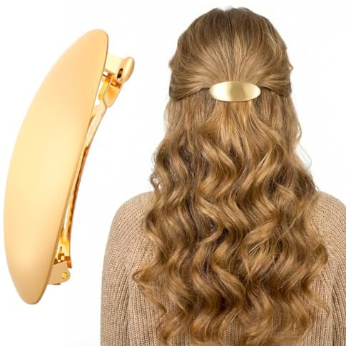 Frenchhairclip Gold Goldene Haarspangen Einfache Französische Haarspange Retro für Damen Flache Spangen Haarklammer Klein Flach Haarclip French Barrette Hair Clip für Frauen Mädchen Lang Dickes Haar