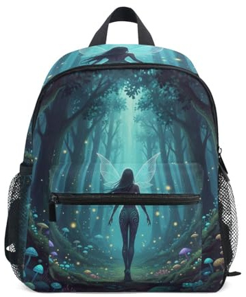 Wudan Kinder-Tennisrucksack mit Taschen, Motiv: Fee in den verzauberten Wäldern, Büchertaschen für Mädchen