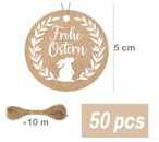 50x Geschenkanhänger Ostern mit 10m Juteschnur - Etiketten zum Beschriften in Jute-Optik - Runde Anhänger Papier für Ostergeschenke - Kraftpapier Design Schilder Frohe Ostern