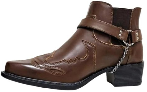 Edelaura Cowboy per Uomo Stivaletti Western Stivali da Equitazione Invernali Monocolore Stampati con Tacco a Blocco e Fibbia Stivali da Lavoro Eleganti in Pelle a Punta per il Tempo Libero