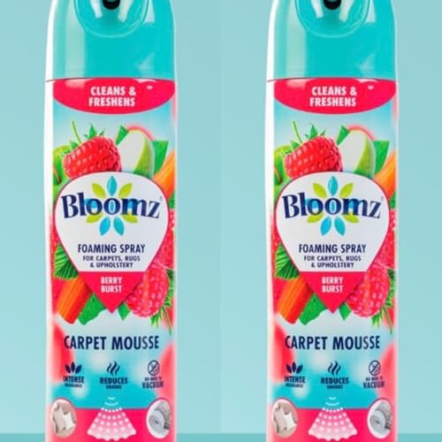 2 x 500ml Bloomz Foaming Carpet Mousse Spray, Berry Burst Scent, Cleans and Freshens Carpets, Rugs and Upholstery