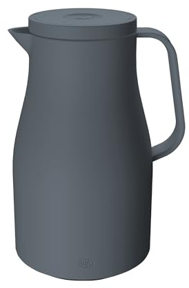 alfi NEO Isolierkanne 1,00 l, 12 h heiß, Hartglaseinsatz, stormy grey | 24 h kalt, Drehverschluss mit Drucktaste, Thermoskanne für Kaffee & Tee, ergonomischer Griff, grau