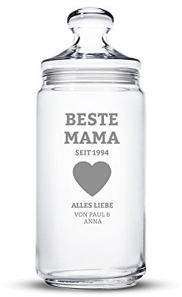 Keksglas mit Gravur Beste Mama, Glasbehälter mit Deckel, Personalisiertes Muttertagsgeschenk, Keksdose, Vorratsglas mit Deckel, Bonbonglas, Geschenke für Mama, Deko Aufbewahrungsglas, 1500 ml