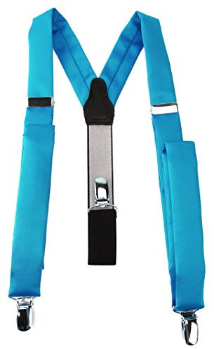 TigerTie schmaler Unisex Hosenträger in Y-Form mit 3 extra starken Clips - Farbe in türkis einfarbig Uni - hochwertige Verarbeitung