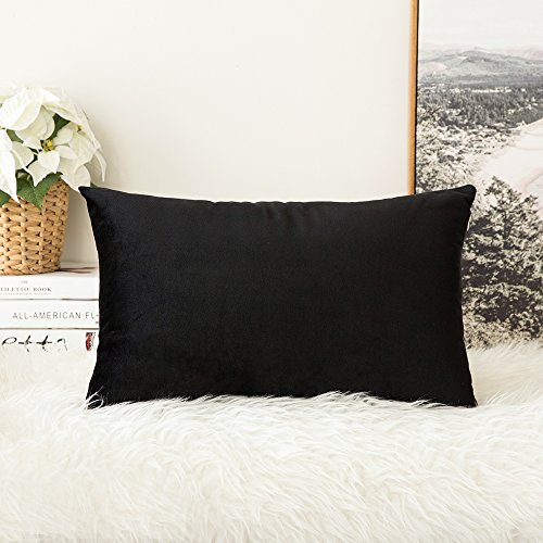 MIULEE Samt Kissenbezug Kissenhülle Zierkissenbezug Dekokissen Sofakissen Samtkissen Couchkissen mit Verstecktem Reißverschluss für Sofa Whonzimmer 12x20 Inch 30x50 cm 1 Stück Schwarz