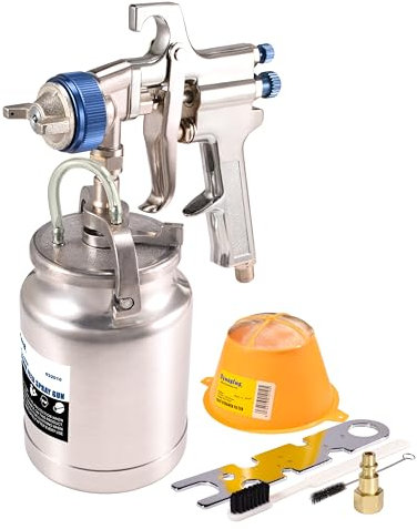 Dynastus 33 oz Siphon Feed Spray Gun - 2.5mm Nozzle for Spraying Oil-Based or Latex Paints, with Filtering and Cleaning Kits