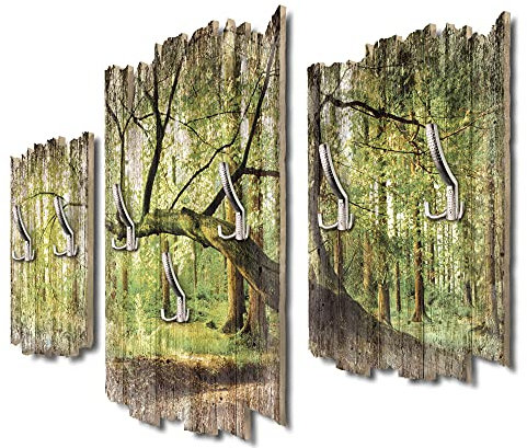 Kreative Feder 3-teilige Designer Wandgarderobe Gebogener Baum - Flurgarderobe Wandpaneele Größe 95x60cm aus MDF (Gebogener Baum)