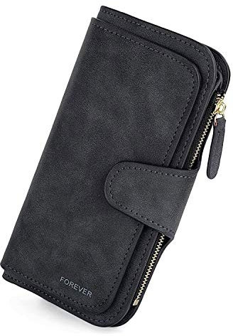 Portefeuille PU Cuir Porte-Monnaie Elégant avec 16 Porte-Cartes y Compris 2 fenêtre d'identification, Porte-Cartes Zippé pour Femme (Noir)