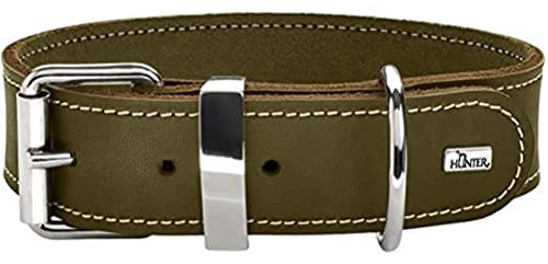 HUNTER Hundehalsband AALBORG SPECIAL, Farbe: olivgrün, stark gefettetes Leder, robust & strapazierfähig, kontrastierende Ziernähte, ideal für Hundesport, Made in Germany, Größe: 70