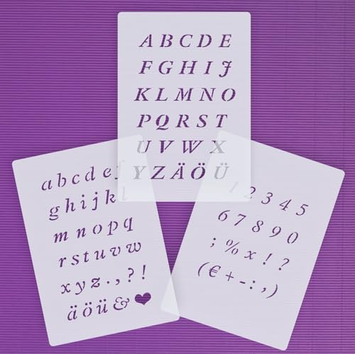 3er Schablonen Set Nr.23 kleine Schrift und Zahlen-Schablonen ● für Scrapbooking und Grusskarten