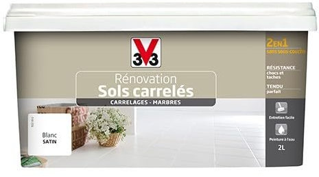 V33 Peinture Rénovation Sols Carrelés (Carrelages - Marbres) 2 en 1 Satin Blanc 2 L