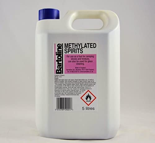 Bartoline Methylated Spirit 5L, Fuel for Alcohol Burners and Stain Remover for Hard Surfaces