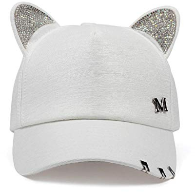NIUASH Baseball Caps Frauen Sommer Herbst schwarz weiß rosa Hut Katzenohren Katze Baseballmütze mit Ringen und Spitze niedlichen Mädchen Hut-C