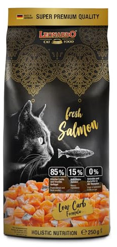 LEONARDO Fresh Salmon & Poultry [250g] Katzenfutter | Trockenfutter mit 85% Frischfleisch für Katzen | Alleinfuttermittel für ausgewachsene Katzen Aller Rassen ab 1 Jahr