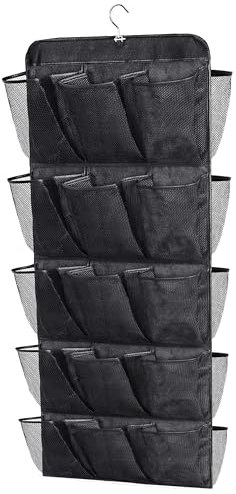 MISSLO 30 Large Pockets Shoe Hanging Storage Organiser for Wardrobe Rail Rack Dual Sided with Rotating Hanger Mesh Shoes Organizer, Black