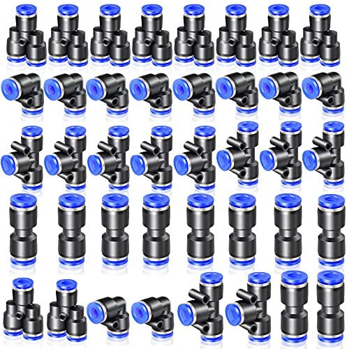 ERGAOBOY 40 Stück 6mm AD Push To Connect Fitting Kits,10 Geraden 10 Winkel 10 T-Stücke 10 Splitter