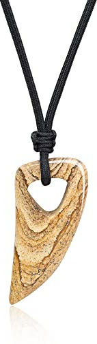 COAI Geschenkideen Unisex Wolfszahn Anhänger aus Landschaftsjaspis Tribal Talisman Halskette