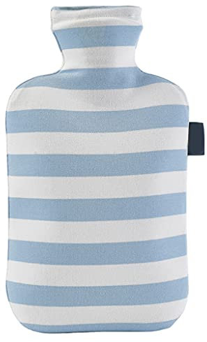 HANBOLI Hot Water Bag, 2L Hot Water Bottle With Striped Print Soft Cotton Cover Portable Explosion-Proof Winter Reusable Hand Feet Warmer Sky Blue