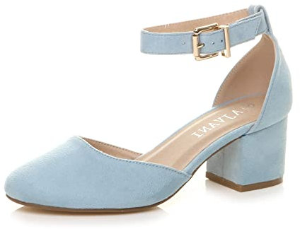 AJVANI Low mid Block Heel Ankle Strap Court Shoes Sandals Size 6 39