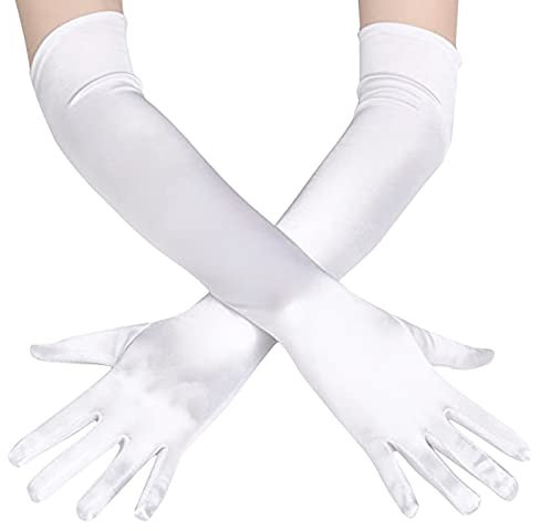 Zngou Long Elbow Satin Gloves - Evening, Opera, Wedding, Party, Flapper Style for Women - 20.5 Inch White Silk Fancy Dress Accessory - 1920s Prom