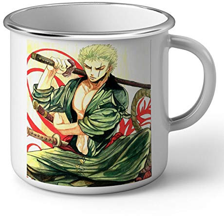 Enamelled Metal One Piece Mug with Animated Characters Zoro Katana Samurai Manga