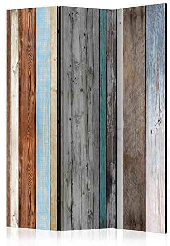murando Akusticher Raumteiler Holzoptik Foto Paravent 135x172 cm beidseitig auf Vlies-Leinwand Bedruckt Akustikschaum Trennwand Spanische Wand Sichtschutz Home Office Wood Look Bretter f-A-0355-z-b