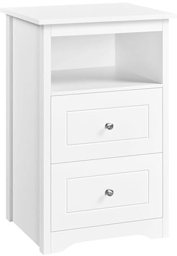 Yaheetech Nachttisch Weiß Nachtschrank mit 2 Schubladen und einem offenen Ablagefach Moderne Nachtkommode für Schlafzimmer Wohnzimmer Beistelltisch aus Holz